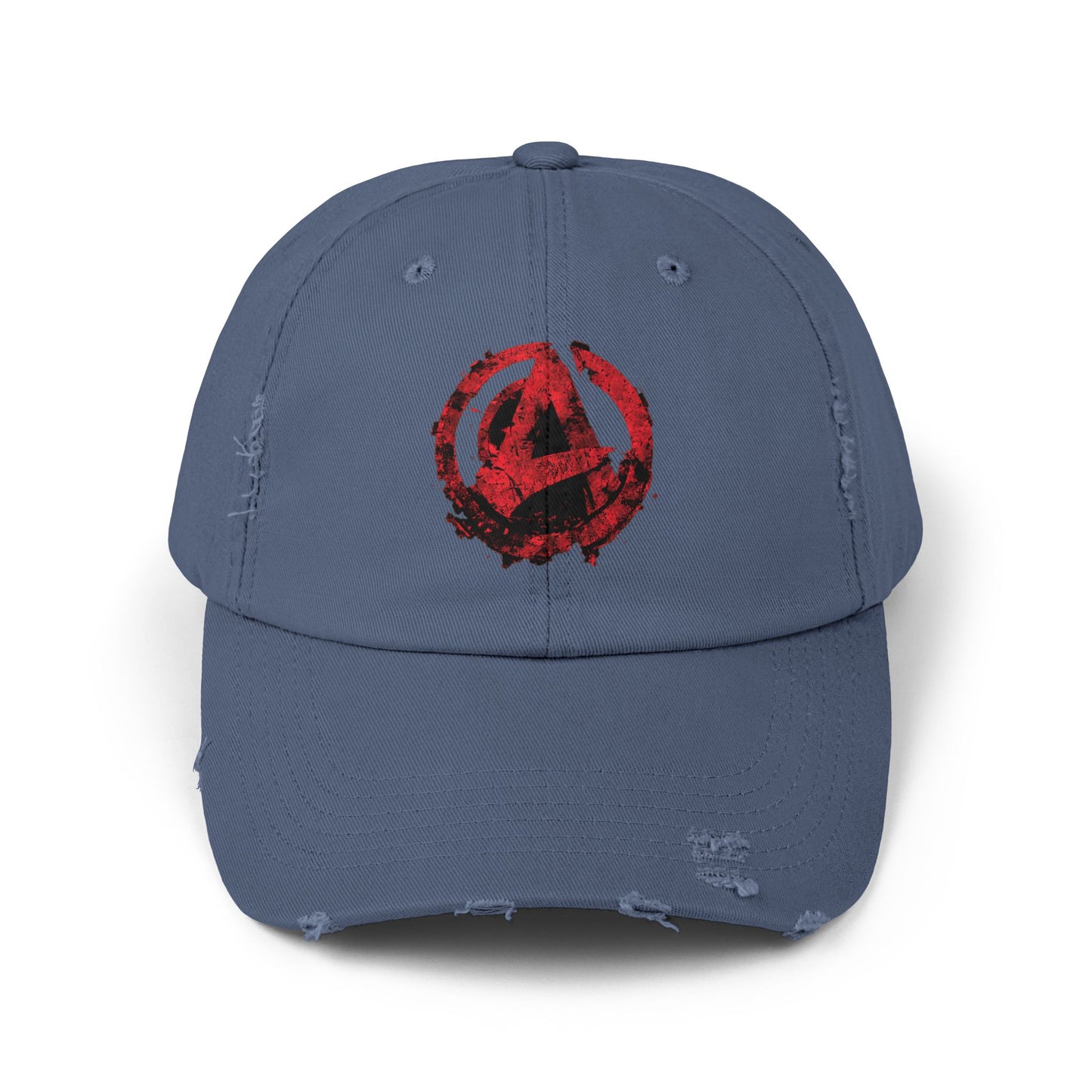 Urban Symbols | Unisex cotton twill cap with "A" featuring a bold red-and-black circular emblem
