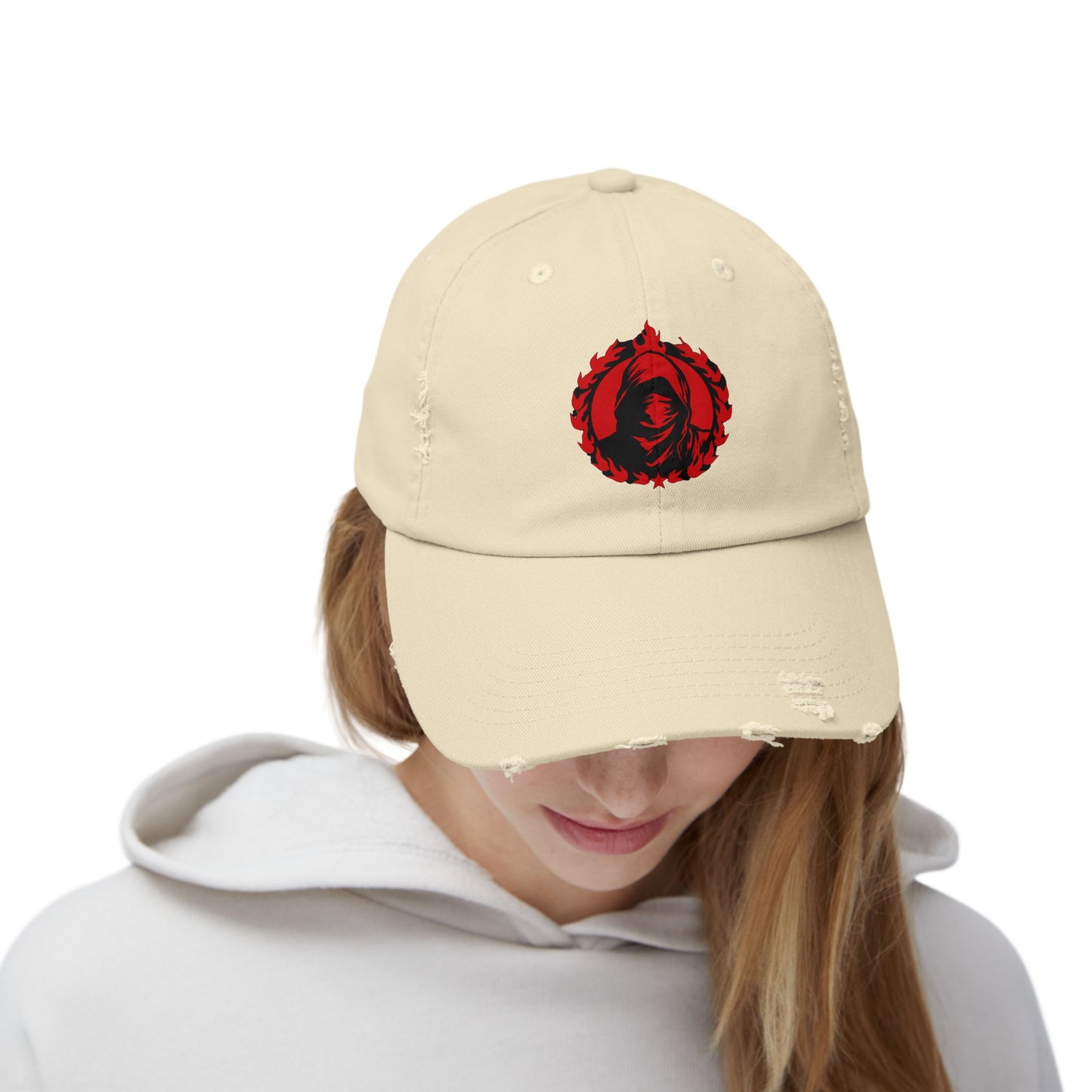 Urban Symbols | Unisex cotton twill cap with masked And hooded red red emblem