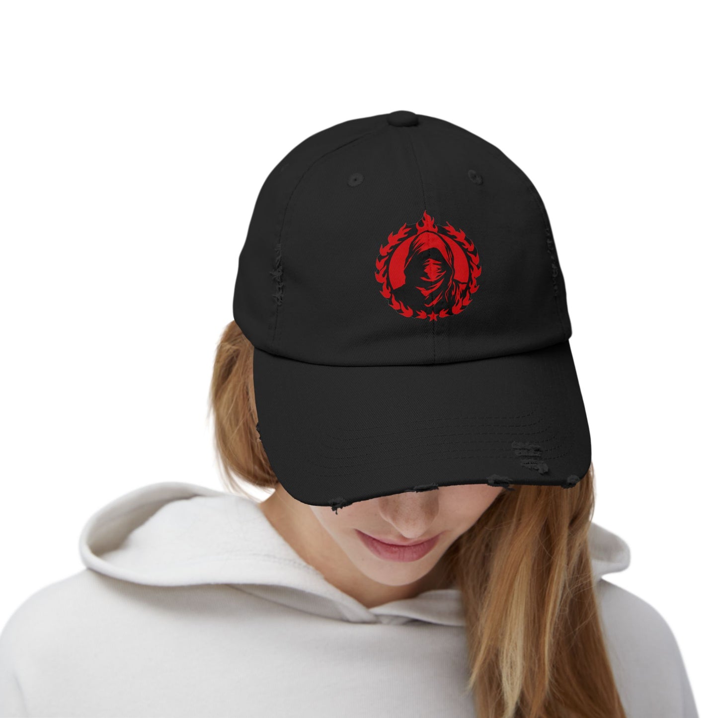 Urban Symbols | Unisex cotton twill cap with masked And hooded red red emblem