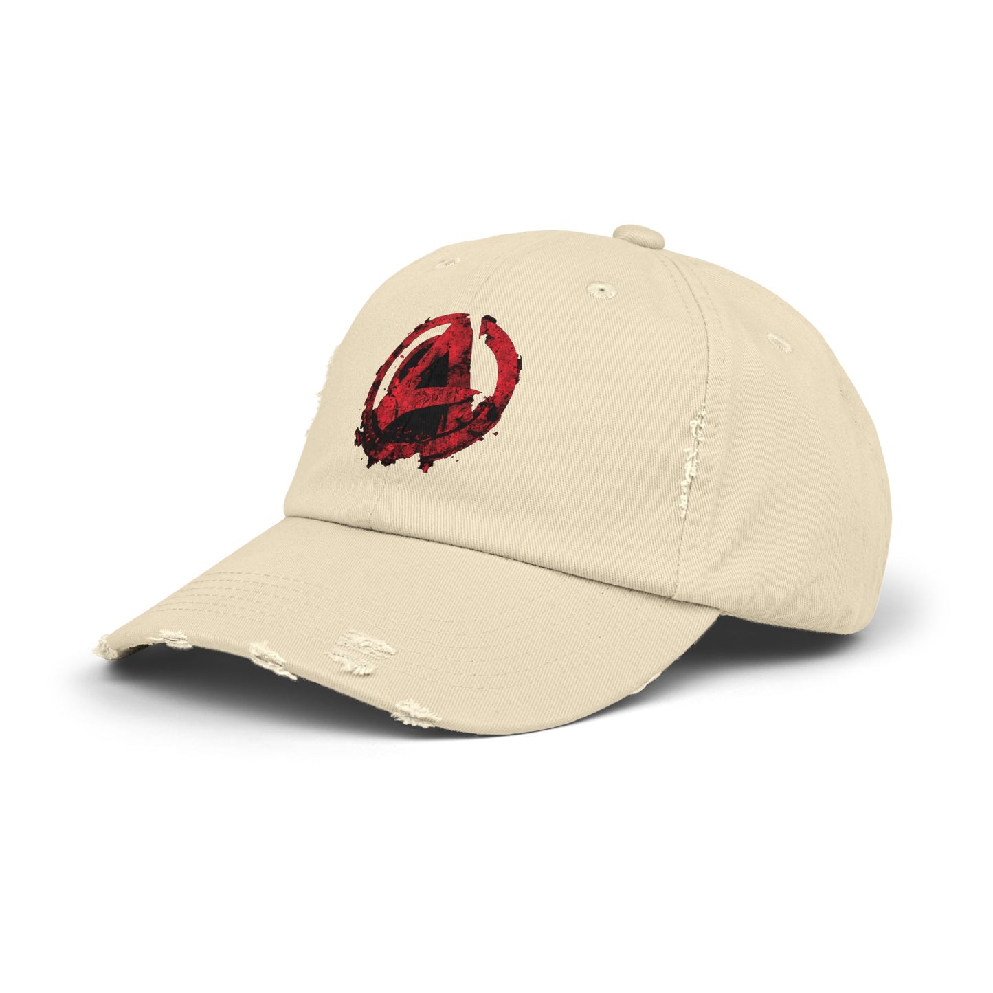 Urban Symbols | Unisex cotton twill cap with "A" featuring a bold red-and-black circular emblem