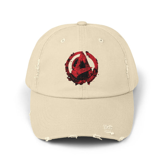 Urban Symbols | Unisex cotton twill cap with "A" featuring a bold red-and-black circular emblem