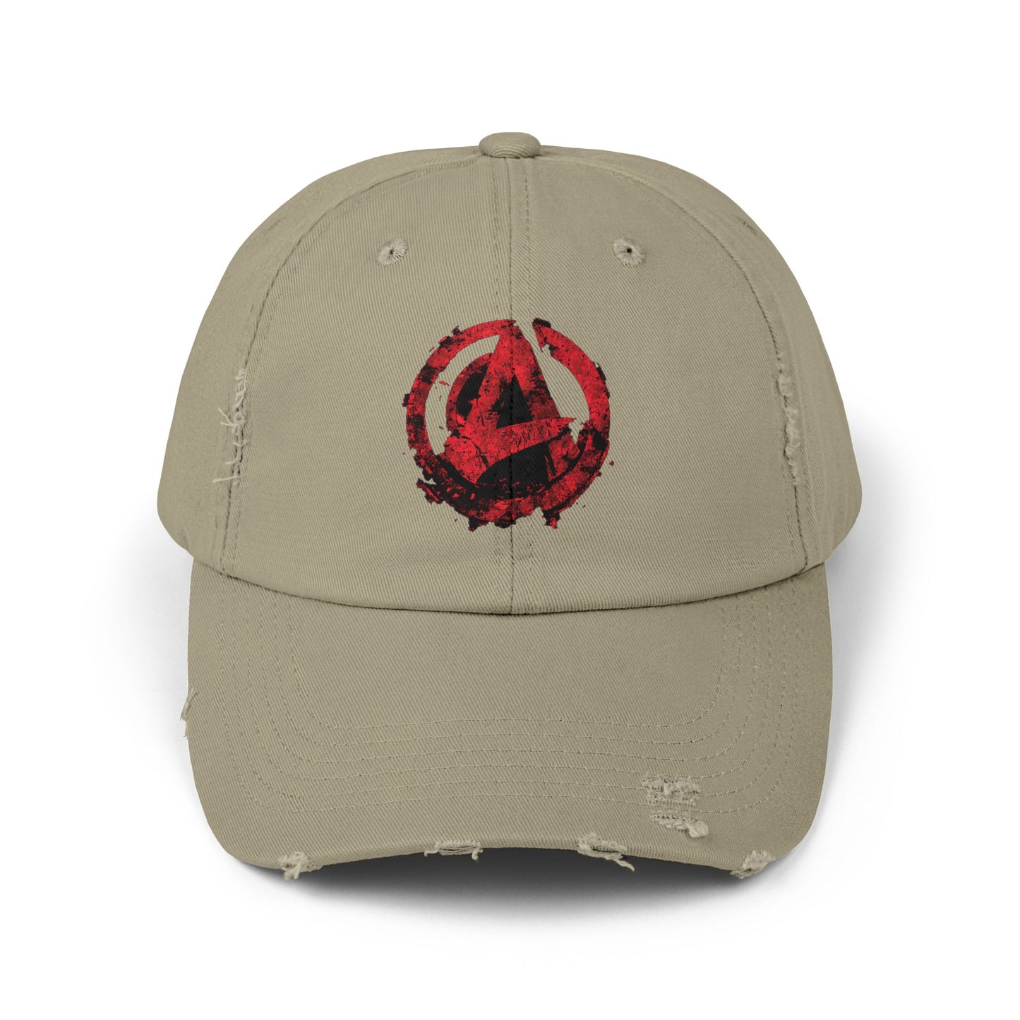 Urban Symbols | Unisex cotton twill cap with "A" featuring a bold red-and-black circular emblem