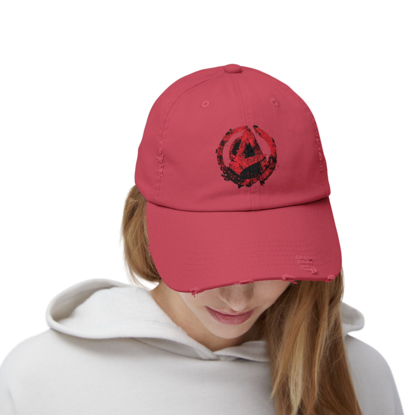 Urban Symbols | Unisex cotton twill cap with "A" featuring a bold red-and-black circular emblem