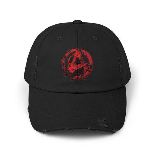 Urban Symbols | Unisex cotton twill cap with "A" featuring a bold red-and-black circular emblem