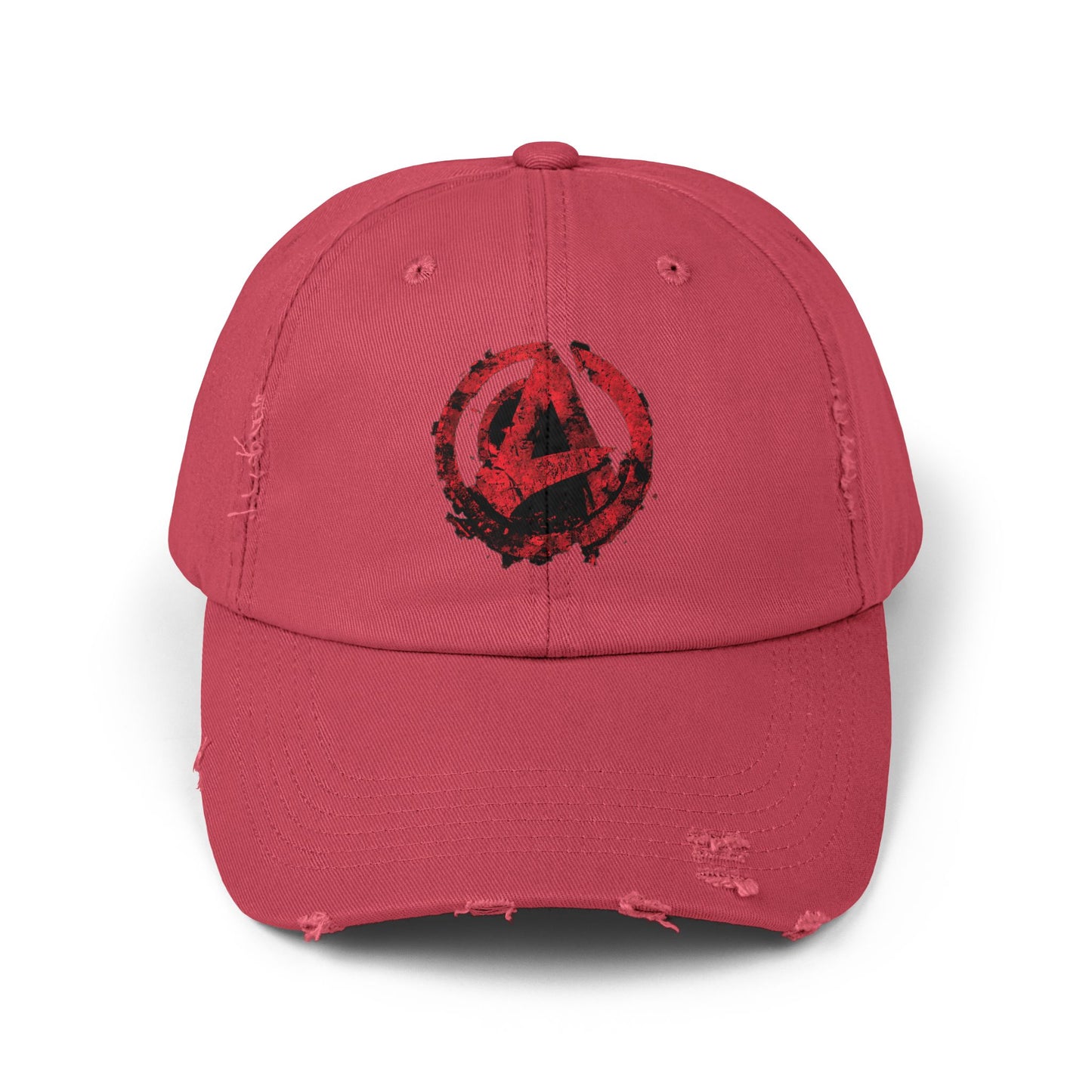 Urban Symbols | Unisex cotton twill cap with "A" featuring a bold red-and-black circular emblem